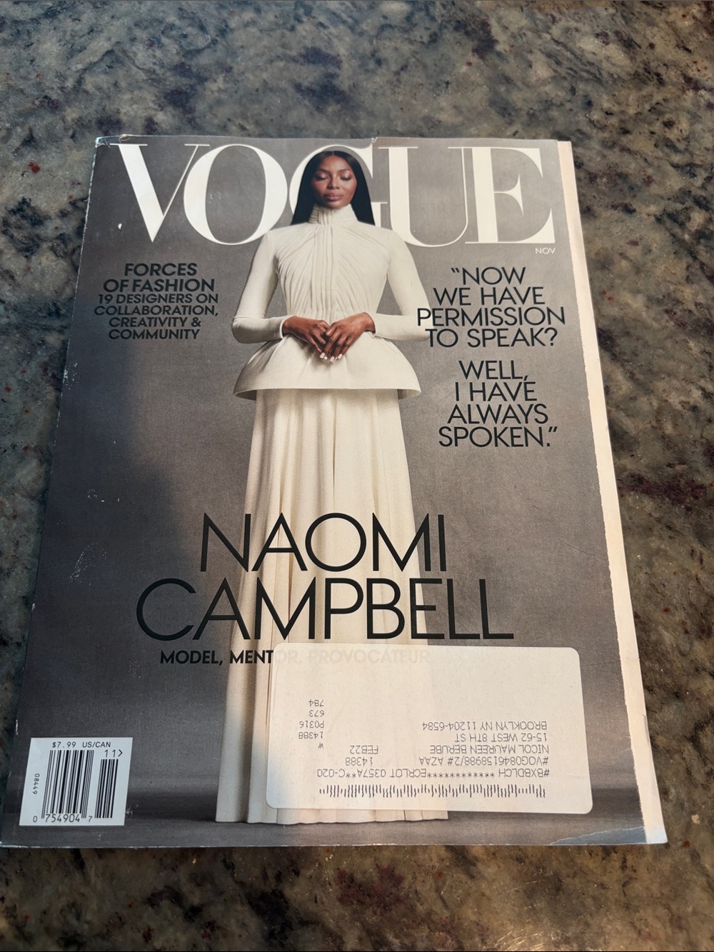 Vogue Naomi Campbell Cover - White Gown, Gray Background
